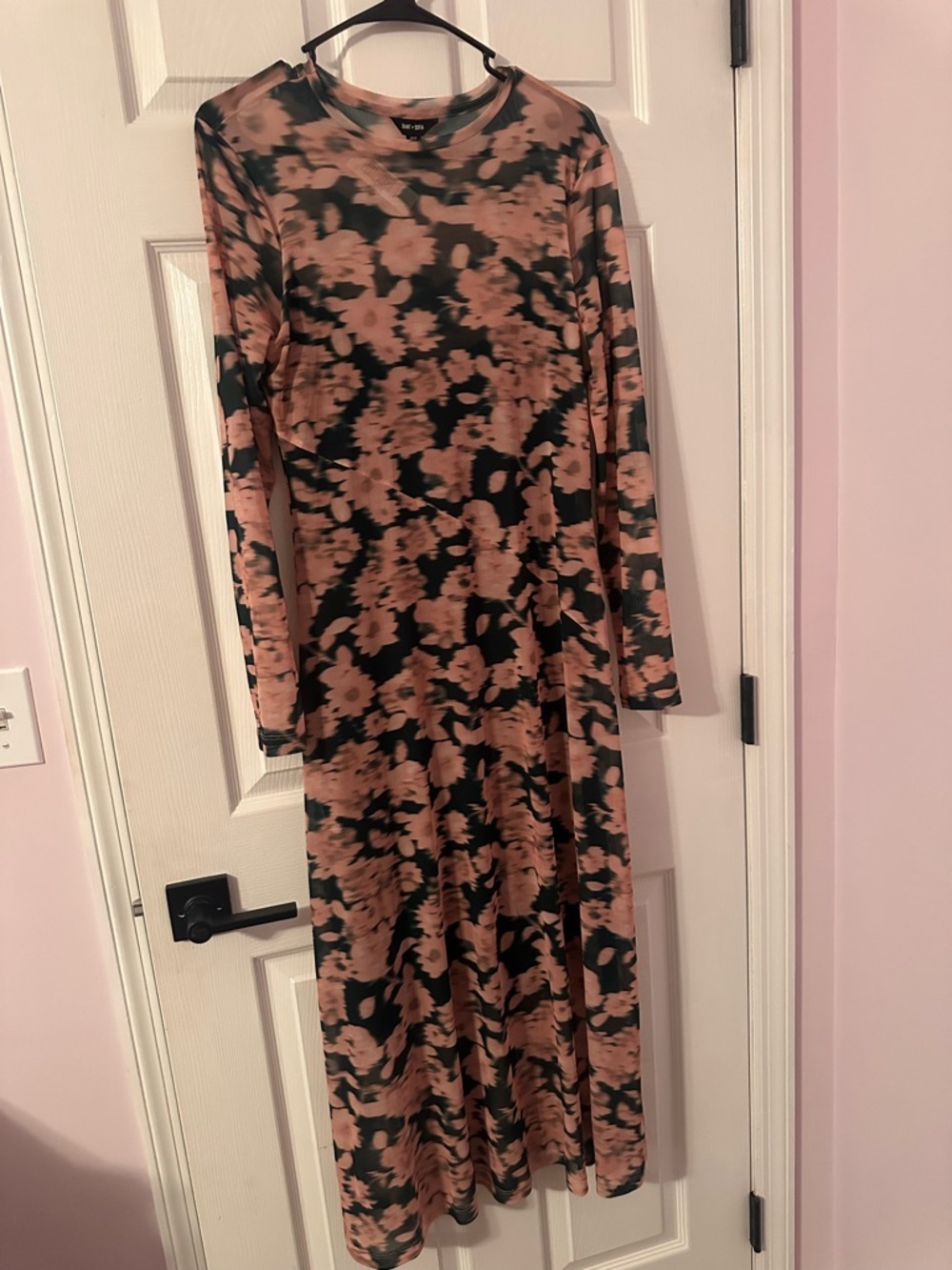 Long Sleeve Floral Maxi Dress in Brown and Black